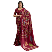 Pure Ajrakh Hand-Printed Modal Satin Fabric Traditional Earthy Motifs & Silky Drape Saree AB-62