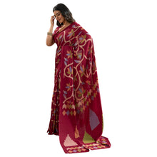 Pure Ajrakh Hand-Printed Modal Satin Fabric Traditional Earthy Motifs & Silky Drape Saree AB-62