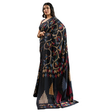 Pure Ajrakh Hand-Printed Modal Satin Fabric Traditional Earthy Motifs & Silky Drape Saree AB-62