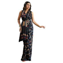 Pure Ajrakh Hand-Printed Modal Satin Fabric Traditional Earthy Motifs & Silky Drape Saree AB-62