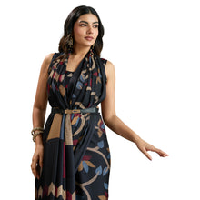 Pure Ajrakh Hand-Printed Modal Satin Fabric Traditional Earthy Motifs & Silky Drape Saree AB-62