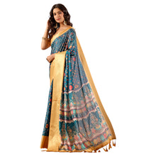 Soft Lichi Silk Saree with Elegant Tribal Art Print & Rich Zari Border Royal Festive Wear Saree for Women with Unstitched Blouse Piece AB-63