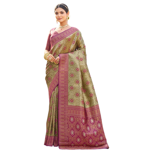 Royal Soft Banarasi Silk Saree with Intricate Zari Weaving & Elegant Floral Pallu B-1
