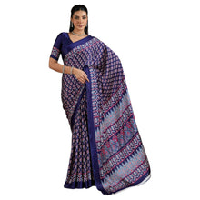 Artisan-Crafted Pure Ajrakh Modal Satin Fabric Saree Traditional Hand-Block Print in Earthy Tones AB-65