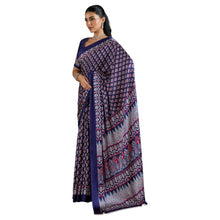 Artisan-Crafted Pure Ajrakh Modal Satin Fabric Saree Traditional Hand-Block Print in Earthy Tones AB-65