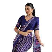 Artisan-Crafted Pure Ajrakh Modal Satin Fabric Saree Traditional Hand-Block Print in Earthy Tones AB-65