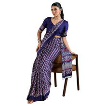 Artisan-Crafted Pure Ajrakh Modal Satin Fabric Saree Traditional Hand-Block Print in Earthy Tones AB-65