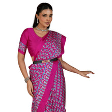 Artisan-Crafted Pure Ajrakh Modal Satin Fabric Saree Traditional Hand-Block Print in Earthy Tones AB-65