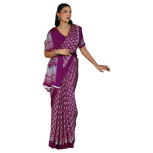 Artisan-Crafted Pure Ajrakh Modal Satin Fabric Saree Traditional Hand-Block Print in Earthy Tones AB-65