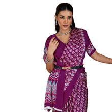 Artisan-Crafted Pure Ajrakh Modal Satin Fabric Saree Traditional Hand-Block Print in Earthy Tones AB-65