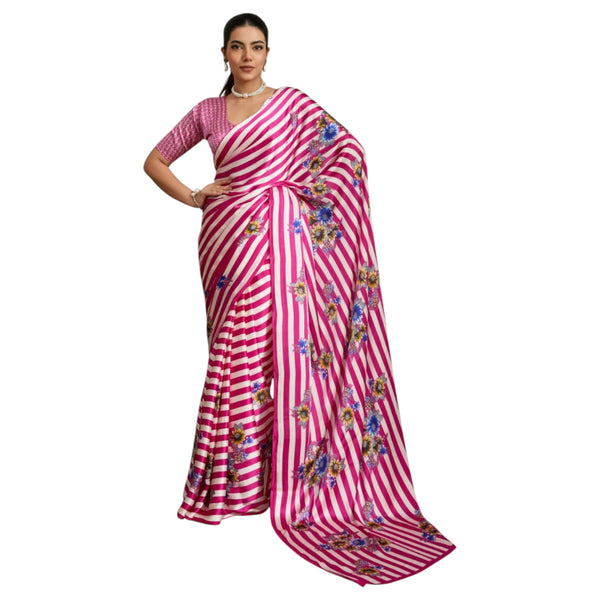 Pure Ajrakh Hand-Block Printed Modal Satin Fabric – Traditional Earthy Motifs Saree For Woman AB-66