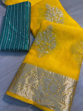 Elegant Kanchipuram Organza Saree | Full Sequence Work | Raw Silk Sequence Blouse for Weddings