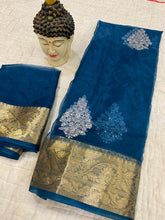 Kanchipuram Organza Jacquard Saree with Multi-Sequence Work & Raw Silk Blouse