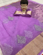 Kanchipuram Organza Jacquard Saree with Multi-Sequence Work & Raw Silk Blouse