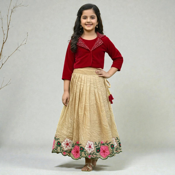 Traditional Indian Wear Designer Blouse and Velvet Collar Flared  Lehenga Pair RK-4