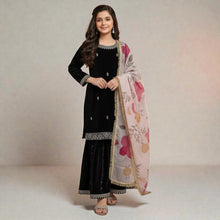 Viscose Soft Velvet Ethnic Wear Top & Sharara Pair with Net Dupatta for Kids OC-2