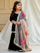 Viscose Soft Velvet Ethnic Wear Top & Sharara Pair with Net Dupatta for Kids OC-2