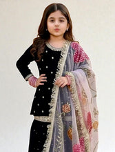 Viscose Soft Velvet Ethnic Wear Top & Sharara Pair with Net Dupatta for Kids OC-2