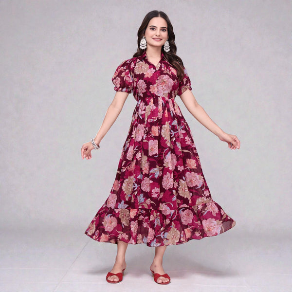 Georgette Maxi Dress Formal Evening Party Wear Gown Formal Evening Party Wear Gown A-Line Long Dress for Women RM-12