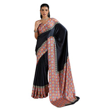 Pure Ajrakh Modal Satin Saree Hand Block Printed Traditional Motifs with Rich Zari Border AB-53