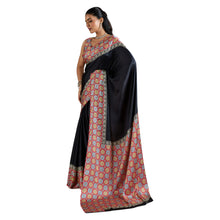 Pure Ajrakh Modal Satin Saree Hand Block Printed Traditional Motifs with Rich Zari Border AB-53