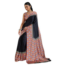 Pure Ajrakh Modal Satin Saree Hand Block Printed Traditional Motifs with Rich Zari Border AB-53