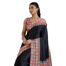 Pure Ajrakh Modal Satin Saree Hand Block Printed Traditional Motifs with Rich Zari Border AB-53