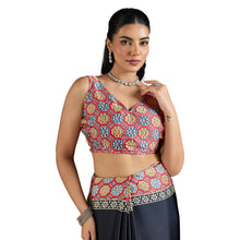 Pure Ajrakh Modal Satin Saree Hand Block Printed Traditional Motifs with Rich Zari Border AB-53