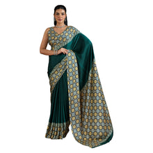 Pure Ajrakh Modal Satin Saree Hand Block Printed Traditional Motifs with Rich Zari Border AB-53