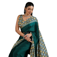 Pure Ajrakh Modal Satin Saree Hand Block Printed Traditional Motifs with Rich Zari Border AB-53