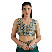 Pure Ajrakh Modal Satin Saree Hand Block Printed Traditional Motifs with Rich Zari Border AB-53