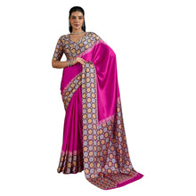 Pure Ajrakh Modal Satin Saree Hand Block Printed Traditional Motifs with Rich Zari Border AB-53