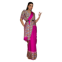 Pure Ajrakh Modal Satin Saree Hand Block Printed Traditional Motifs with Rich Zari Border AB-53