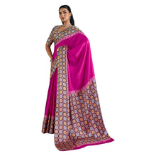 Pure Ajrakh Modal Satin Saree Hand Block Printed Traditional Motifs with Rich Zari Border AB-53