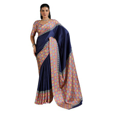 Pure Ajrakh Modal Satin Saree Hand Block Printed Traditional Motifs with Rich Zari Border AB-53