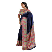 Pure Ajrakh Modal Satin Saree Hand Block Printed Traditional Motifs with Rich Zari Border AB-53