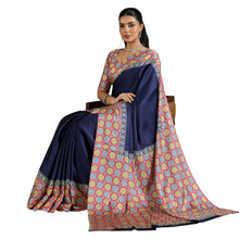 Pure Ajrakh Modal Satin Saree Hand Block Printed Traditional Motifs with Rich Zari Border AB-53
