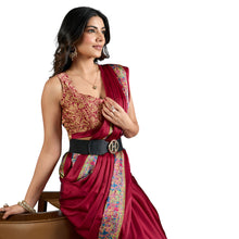 Pure Ajrakh Modal Satin Saree With Stylish blouse in Traditional Earthy Motifs AB-58