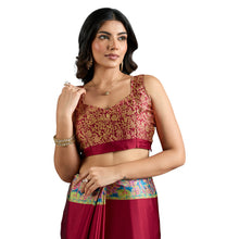 Pure Ajrakh Modal Satin Saree With Stylish blouse in Traditional Earthy Motifs AB-58