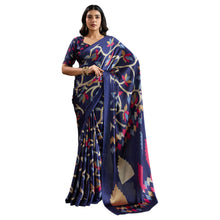 Pure Ajrakh Hand-Printed Modal Satin Fabric Traditional Earthy Motifs & Silky Drape Saree AB-62