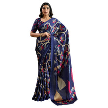 Pure Ajrakh Hand-Printed Modal Satin Fabric Traditional Earthy Motifs & Silky Drape Saree AB-62
