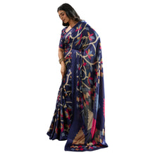 Pure Ajrakh Hand-Printed Modal Satin Fabric Traditional Earthy Motifs & Silky Drape Saree AB-62