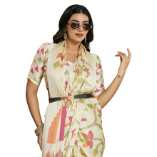 Pure Ajrakh Hand-Printed Modal Satin Fabric Traditional Earthy Motifs & Silky Drape Saree AB-62