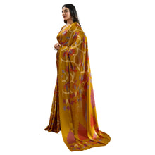 Pure Ajrakh Hand-Printed Modal Satin Fabric Traditional Earthy Motifs & Silky Drape Saree AB-62