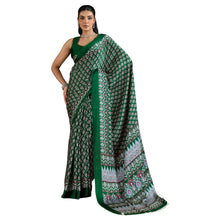 Artisan-Crafted Pure Ajrakh Modal Satin Fabric Saree Traditional Hand-Block Print in Earthy Tones AB-65