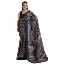 Artisan-Crafted Pure Ajrakh Modal Satin Fabric Saree Traditional Hand-Block Print in Earthy Tones AB-65