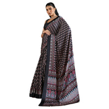 Artisan-Crafted Pure Ajrakh Modal Satin Fabric Saree Traditional Hand-Block Print in Earthy Tones AB-65
