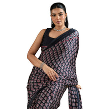 Artisan-Crafted Pure Ajrakh Modal Satin Fabric Saree Traditional Hand-Block Print in Earthy Tones AB-65