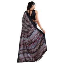 Artisan-Crafted Pure Ajrakh Modal Satin Fabric Saree Traditional Hand-Block Print in Earthy Tones AB-65