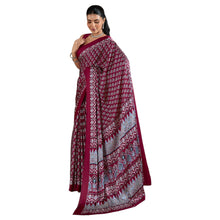 Artisan-Crafted Pure Ajrakh Modal Satin Fabric Saree Traditional Hand-Block Print in Earthy Tones AB-65